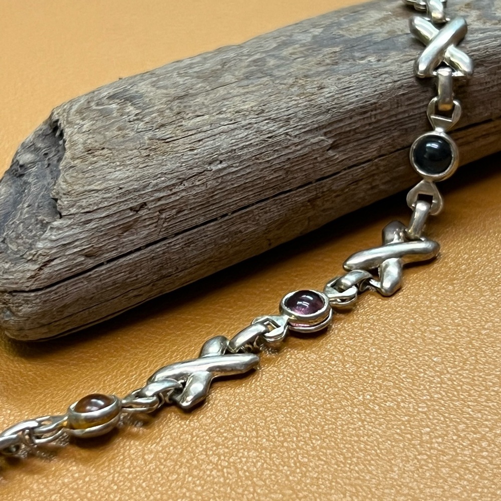 Vintage 925 Sterling Silver Italy "XO" Hug & Kisses Link Bracelet - Picture 3 of 5